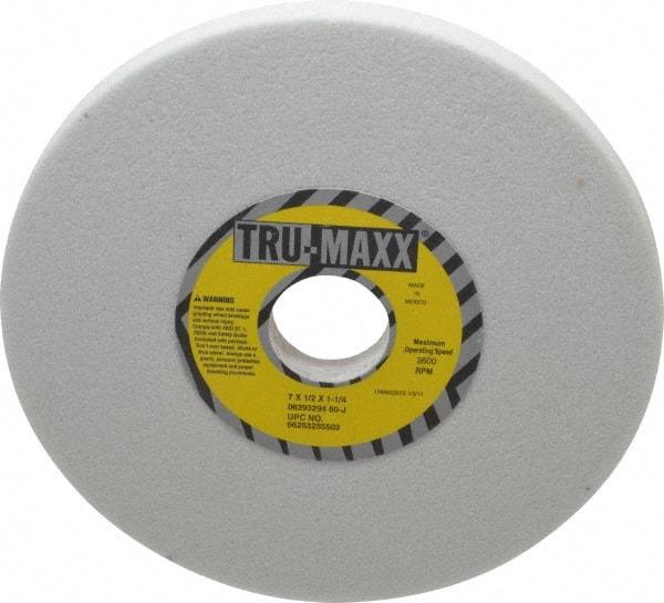 Tru-Maxx - 7" Diam x 1-1/4" Hole x 1/2" Thick, J Hardness, 60 Grit Surface Grinding Wheel - Aluminum Oxide, Type 1, Medium Grade, 3,600 Max RPM, Vitrified Bond, No Recess - Benchmark Tooling