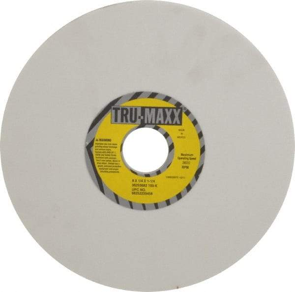 Tru-Maxx - 8" Diam x 1-1/4" Hole x 1/4" Thick, K Hardness, 100 Grit Surface Grinding Wheel - Aluminum Oxide, Type 1, Fine Grade, 3,600 Max RPM, Vitrified Bond, No Recess - Benchmark Tooling