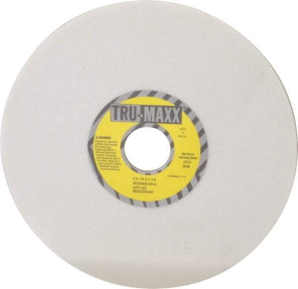 Tru-Maxx - 8" Diam x 1-1/4" Hole x 1/4" Thick, K Hardness, 60 Grit Surface Grinding Wheel - Aluminum Oxide, Type 1, Medium Grade, 3,600 Max RPM, Vitrified Bond, No Recess - Benchmark Tooling