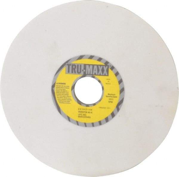 Tru-Maxx - 8" Diam x 1-1/4" Hole x 1/4" Thick, K Hardness, 80 Grit Surface Grinding Wheel - Aluminum Oxide, Type 1, Medium Grade, 3,600 Max RPM, Vitrified Bond, No Recess - Benchmark Tooling