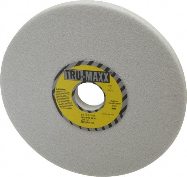 Tru-Maxx - 8" Diam x 1-1/4" Hole x 1/2" Thick, H Hardness, 46 Grit Surface Grinding Wheel - Aluminum Oxide, Type 1, Coarse Grade, 3,105 Max RPM, Vitrified Bond, No Recess - Benchmark Tooling
