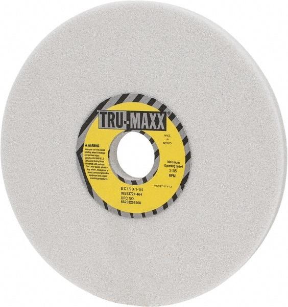 Tru-Maxx - 8" Diam x 1-1/4" Hole x 1/2" Thick, I Hardness, 46 Grit Surface Grinding Wheel - Aluminum Oxide, Type 1, Coarse Grade, 3,105 Max RPM, Vitrified Bond, No Recess - Benchmark Tooling