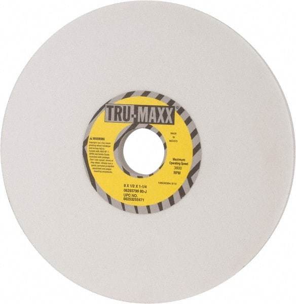 Tru-Maxx - 8" Diam x 1-1/4" Hole x 1/2" Thick, J Hardness, 80 Grit Surface Grinding Wheel - Aluminum Oxide, Type 1, Medium Grade, 3,600 Max RPM, Vitrified Bond, No Recess - Benchmark Tooling