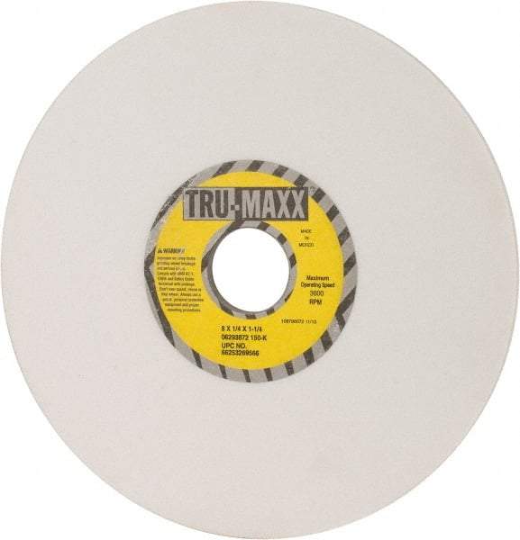 Tru-Maxx - 8" Diam x 1-1/4" Hole x 1/4" Thick, K Hardness, 150 Grit Surface Grinding Wheel - Aluminum Oxide, Type 1, Very Fine Grade, 3,600 Max RPM, Vitrified Bond, No Recess - Benchmark Tooling