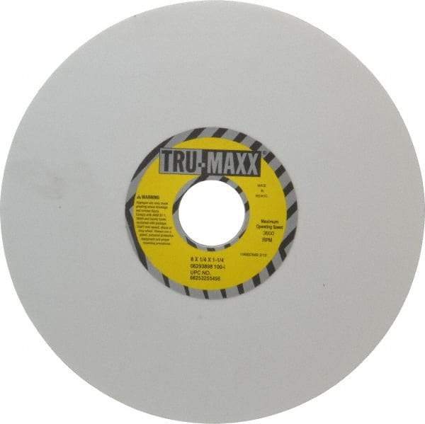Tru-Maxx - 8" Diam x 1-1/4" Hole x 1/4" Thick, I Hardness, 100 Grit Surface Grinding Wheel - Aluminum Oxide, Type 1, Fine Grade, 3,600 Max RPM, Vitrified Bond, No Recess - Benchmark Tooling