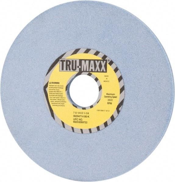 Tru-Maxx - 7" Diam x 1-1/4" Hole x 1/4" Thick, K Hardness, 80 Grit Surface Grinding Wheel - Ceramic, Type 1, Medium Grade, 3,600 Max RPM, Vitrified Bond, No Recess - Benchmark Tooling