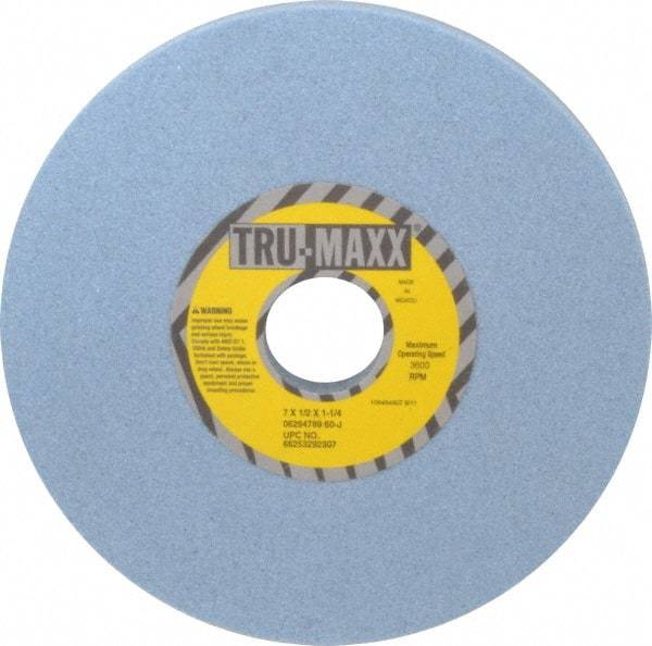 Tru-Maxx - 7" Diam x 1-1/4" Hole x 1/2" Thick, J Hardness, 60 Grit Surface Grinding Wheel - Ceramic, Type 1, Medium Grade, 3,600 Max RPM, Vitrified Bond, No Recess - Benchmark Tooling