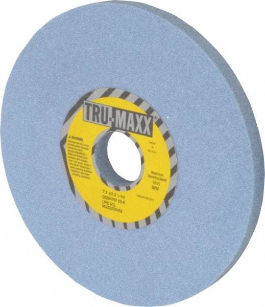 Tru-Maxx - 7" Diam x 1-1/4" Hole x 1/2" Thick, K Hardness, 60 Grit Surface Grinding Wheel - Ceramic, Type 1, Medium Grade, 3,600 Max RPM, Vitrified Bond, No Recess - Benchmark Tooling