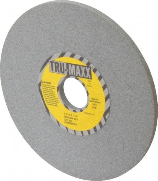 Tru-Maxx - 7" Diam x 1-1/4" Hole x 1/4" Thick, K Hardness, 80 Grit Surface Grinding Wheel - Aluminum Oxide, Type 1, Medium Grade, 3,600 Max RPM, Vitrified Bond, No Recess - Benchmark Tooling