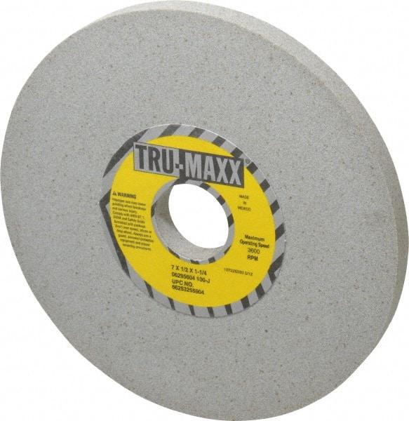 Tru-Maxx - 7" Diam x 1-1/4" Hole x 1/2" Thick, J Hardness, 100 Grit Surface Grinding Wheel - Aluminum Oxide, Type 1, Fine Grade, 3,600 Max RPM, Vitrified Bond, No Recess - Benchmark Tooling