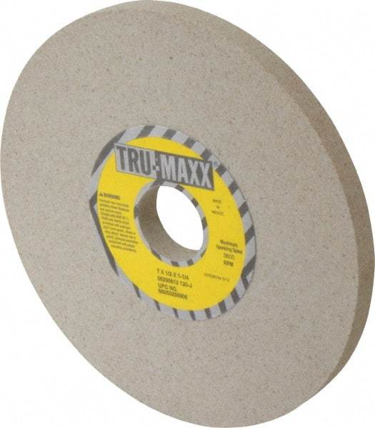 Tru-Maxx - 7" Diam x 1-1/4" Hole x 1/2" Thick, J Hardness, 120 Grit Surface Grinding Wheel - Aluminum Oxide, Type 1, Fine Grade, 3,600 Max RPM, Vitrified Bond, No Recess - Benchmark Tooling