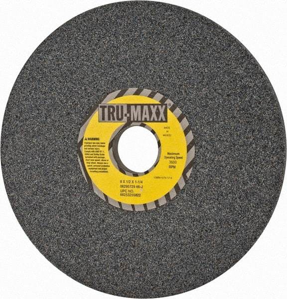 Tru-Maxx - 8" Diam x 1-1/4" Hole x 1/2" Thick, J Hardness, 46 Grit Surface Grinding Wheel - Aluminum Oxide, Type 1, Coarse Grade, 3,600 Max RPM, Vitrified Bond, No Recess - Benchmark Tooling