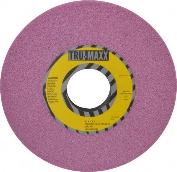 Tru-Maxx - 12" Diam x 3" Hole x 1" Thick, H Hardness, 46 Grit Surface Grinding Wheel - Aluminum Oxide, Type 1, Coarse Grade, 2,705 Max RPM, Vitrified Bond, No Recess - Benchmark Tooling