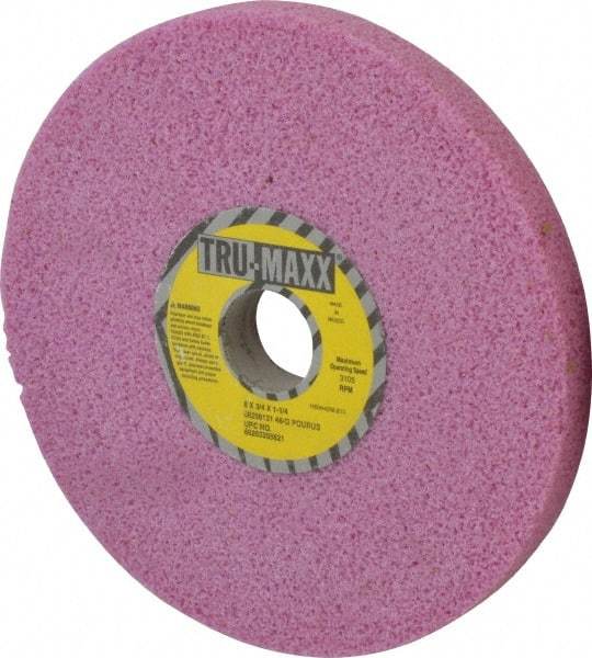Tru-Maxx - 8" Diam x 1-1/4" Hole x 3/4" Thick, G Hardness, 46 Grit Surface Grinding Wheel - Aluminum Oxide, Type 1, Coarse Grade, 3,105 Max RPM, Vitrified Bond, No Recess - Benchmark Tooling