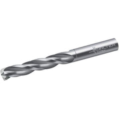 Walter-Titex - 9.8mm 150° Spiral Flute Solid Carbide Screw Machine Drill Bit - Bright Finish, Right Hand Cut, 55mm Flute Length, 89mm OAL, Maximiza Point, Straight Shank - Benchmark Tooling