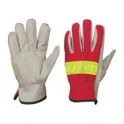 PRO-SAFE - Size M (8) Grain Pigskin General Protection Work Gloves - For General Purpose, Uncoated, Slip-On Cuff, Full Fingered, Orange, Paired - Benchmark Tooling
