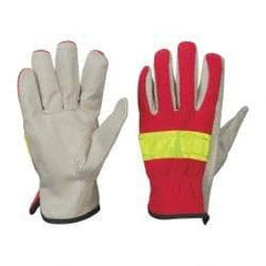 PRO-SAFE - Size M (8) Grain Pigskin General Protection Work Gloves - For General Purpose, Uncoated, Slip-On Cuff, Full Fingered, Orange, Paired - Benchmark Tooling
