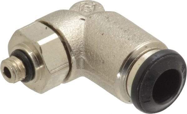 Alpha Technologies - 6mm Outside Diam, M5 Metric, Nickel Plated Brass Push-to-Connect Tube Male Swivel Elbow - 250 Max psi, Tube to Metric Thread Connection, Buna O-Ring - Benchmark Tooling