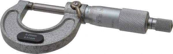 Value Collection - 0 to 25mm Range, 0.01mm Graduation, Mechanical Outside Micrometer - Ratchet Stop Thimble, Accurate to 0.004mm - Benchmark Tooling