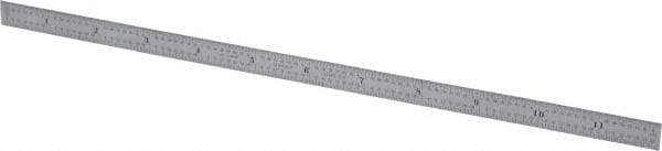 Starrett - 12" Long, 1/64, 1/32, 1/16, 1/8" Graduation, Flexible Steel Rule - 4R Graduation Style, 1/2" Wide, Silver, Satin Chrome Finish - Benchmark Tooling