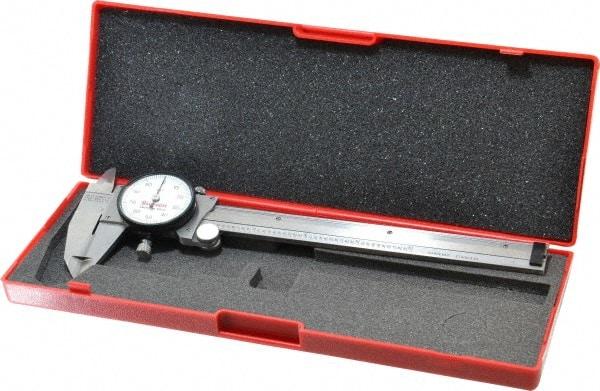 Starrett - 0" to 6" Range, 0.001" Graduation, 0.1" per Revolution, Dial Caliper - White Face, 1-1/2" Jaw Length, Accurate to 0.0010" - Benchmark Tooling