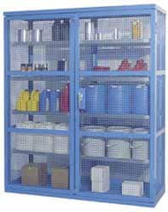 Denios - 2 Door, 8 Shelf, Blue Steel Caged Containment Shelving Safety Cabinet for Corrosive Chemicals - 87" High x 74" Wide x 28" Deep, Manual Closing Door - Benchmark Tooling