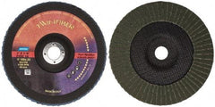 Norton - 80 Grit, 7" Disc Diam, 7/8" Center Hole, Type 29 Ceramic Flap Disc - 8,600 Max RPM, Fiberglass Backing, Arbor Attaching System, Coated - Benchmark Tooling