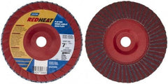 Norton - 80 Grit, 7" Disc Diam, 7/8" Center Hole, Type 27 Ceramic Flap Disc - 8,600 Max RPM, Plastic Backing, Arbor Attaching System, Coated - Benchmark Tooling