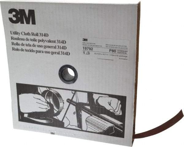 3M - 1" x 50 Yd 80 Grit Aluminum Oxide Cloth Roll - Medium Grade, J Weighted Backing - Benchmark Tooling