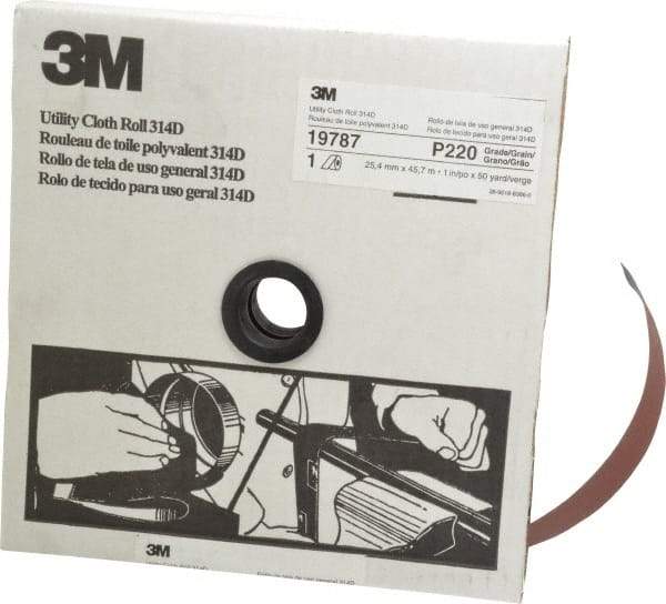 3M - 1" x 50 Yd 220 Grit Aluminum Oxide Cloth Roll - Very Fine Grade, J Weighted Backing - Benchmark Tooling