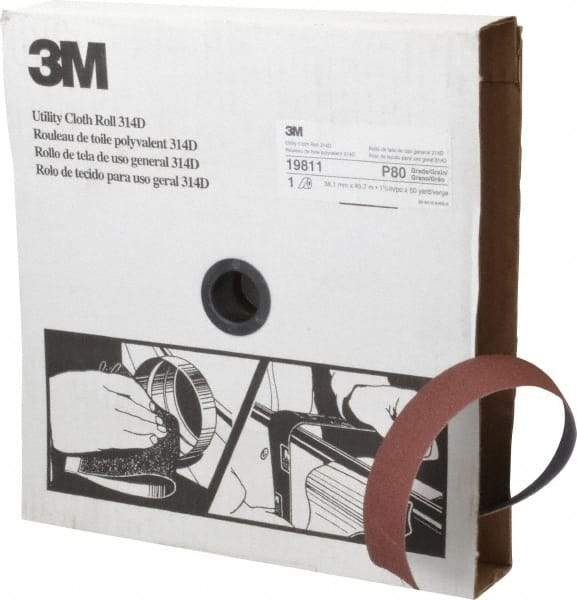 3M - 1-1/2" x 50 Yd 80 Grit Aluminum Oxide Cloth Roll - Medium Grade, J Weighted Backing - Benchmark Tooling