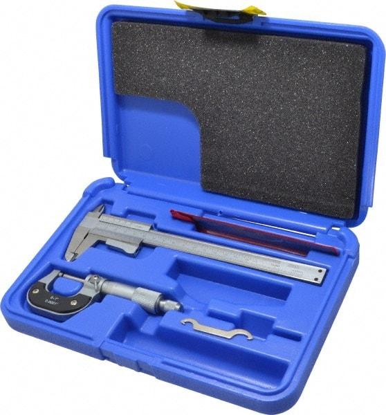 Value Collection - 3 Piece, Machinist Caliper and Micrometer Tool Kit - 0 to 1 Inch Micrometer, 0.0001 Inch Graduation - Benchmark Tooling