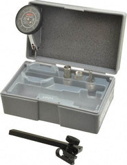 Mitutoyo - 9 Piece, 0" to 0.016" Measuring Range, 40mm Dial Diam, 0-4-0 Dial Reading, Black Dial Test Indicator Kit - 0.0002" Accuracy, 0.59" Contact Point Length, 0.039, 0.079 & 0.118" Ball Diam, 0.0001" Dial Graduation - Benchmark Tooling