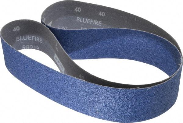 Norton - 2-1/2" Wide x 60" OAL, 40 Grit, Zirconia Alumina Abrasive Belt - Zirconia Alumina, Coarse, Coated, Y Weighted Cloth Backing, Dry, Series R821 - Benchmark Tooling