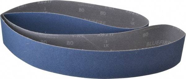 Norton - 2-1/2" Wide x 60" OAL, 80 Grit, Zirconia Alumina Abrasive Belt - Zirconia Alumina, Medium, Coated, Y Weighted Cloth Backing, Dry, Series R821 - Benchmark Tooling