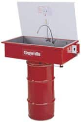 Graymills - Drum Mount Solvent-Based Parts Washer - 20 Gal Max Operating Capacity, Steel Tank, 67-1/8" High x 36" Long x 20" Wide, 115 Input Volts - Benchmark Tooling