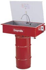 Graymills - Drum Mount Solvent-Based Parts Washer - 10 Gal Max Operating Capacity, Steel Tank, 65" High x 32" Long x 18" Wide, 115 Input Volts - Benchmark Tooling