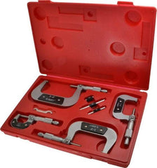 Value Collection - 0 to 4" Range, 4 Piece Mechanical Outside Micrometer Set - 0.0001" Graduation, 0.000160, 0.000200 Accuracy, Ratchet Stop Thimble, Carbide Tipped, Forged Steel (Frame) Face - Benchmark Tooling