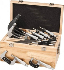 Value Collection - 0 to 6" Range, 6 Piece Mechanical Outside Micrometer Set - 0.0001" Graduation, 0.000160, 0.000200, 0.000240 Accuracy, Ratchet Stop Thimble, Carbide Tipped, Forged Steel (Frame) Face - Benchmark Tooling