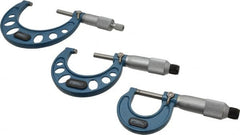 Fowler - 0 to 3" Range, 3 Piece Mechanical Outside Micrometer Set - 0.0001" Graduation, Friction (0 to 2"), Ratchet Stop (2 to 3") Thimble, Carbide Tipped Face - Benchmark Tooling