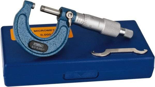 Fowler - Mechanical, 0 to 1 Inch Measurement, Baked Enamel Frame, Satin Chrome Graduations, Ball Anvil Micrometer - Accuracy up to 0.0001 Inch, 0.0001 Inch Graduation, Ratchet Stop Thimble - Benchmark Tooling