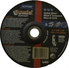 Norton - 7" Wheel Diam, 1/16" Wheel Thickness, 7/8" Arbor Hole, Type 27 Depressed Center Wheel - Aluminum Oxide, 8,600 Max RPM, Compatible with Angle Grinder - Benchmark Tooling