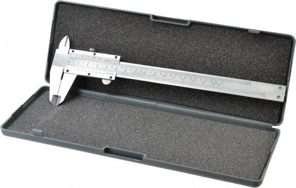 Value Collection - 0 to 6" Carbon Steel Vernier Caliper - 0.05mm Graduation, 1.5748" Jaw Depth, 0.0012" Accuracy, Includes Depth, Inside Diameter, Outside Diameter, Step - Benchmark Tooling