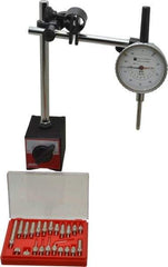 TESA Brown & Sharpe - 0.001" Graduation, 0-100 Dial Reading, Indicator & Base Kit - 2-1/4" Dial Diam - Benchmark Tooling