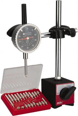 TESA Brown & Sharpe - 0.001" Graduation, 0-100 Dial Reading, Indicator & Base Kit - 2-1/4" Dial Diam - Benchmark Tooling