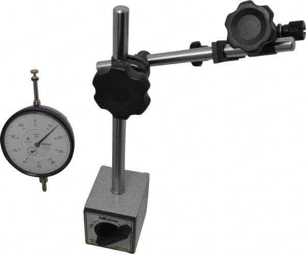 Mitutoyo - 0.001" Graduation, 0-100 Dial Reading, Indicator & Base Kit - 2.97" Dial Diam - Benchmark Tooling