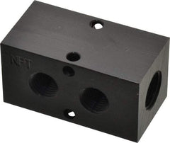 Made in USA - 3/8" Inlet, 1/4" Outlet Manifold - 2.37" Long x 1-1/4" Wide x 1-1/4" High, 0.2" Mount Hole, 2 Inlet Ports, 2 Outlet Ports - Benchmark Tooling