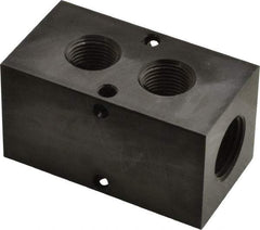 Made in USA - 1/2" Inlet, 3/8" Outlet Manifold - 2-3/4" Long x 1-1/2" Wide x 1-1/2" High, 0.2" Mount Hole, 2 Inlet Ports, 2 Outlet Ports - Benchmark Tooling