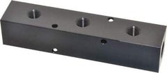 Made in USA - 1/4" Inlet, 1/8" Outlet Manifold - 4-3/4" Long x 1" Wide x 1" High, 0.17" Mount Hole, 2 Inlet Ports, 3 Outlet Ports - Benchmark Tooling