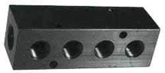 Made in USA - 1/4" Inlet, 1/8" Outlet Manifold - 3-1/4" Long x 1" Wide x 1" High, 0.17" Mount Hole, 2 Inlet Ports, 2 Outlet Ports - Benchmark Tooling